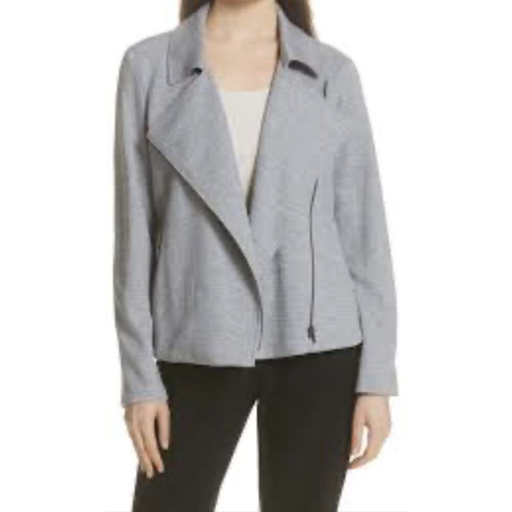 Eileen Fisher Women Size M Moon Herringbone Tweed Knit Motorcycle Jacket